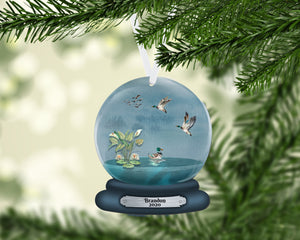 Duck Snow Globe Christmas Ornament, Personalized Ornament, Custom Christmas Holiday, Name Ornament, Gift for Dad, Man Gift, Man Christmas