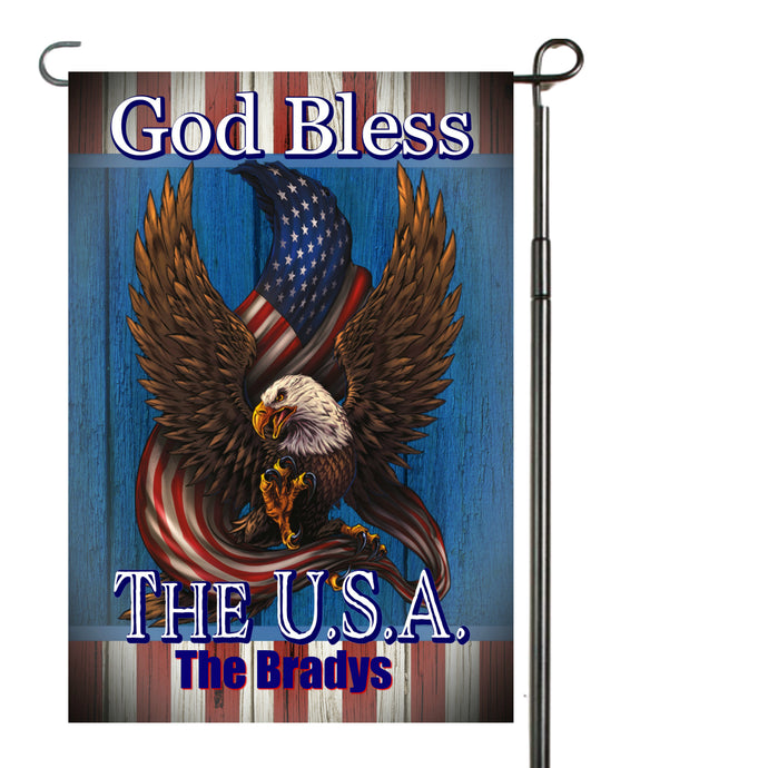 Eagle Patriotic Garden Flag Personalized, God Bless the USA Garden Flag, Red White and Blue Flag, Holiday Yard Flag, American Flag Decor