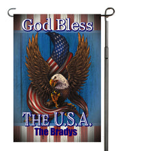 Load image into Gallery viewer, Eagle Patriotic Garden Flag Personalized, God Bless the USA Garden Flag, Red White and Blue Flag, Holiday Yard Flag, American Flag Decor