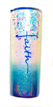 Load image into Gallery viewer, Faith Cross Holographic Glitter Tumbler - White, Purple, Blue - Christian, God, Prayer - Cross Glitter Cup - Faith Cup - Insulated - 20 oz Skinny