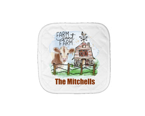 Farm Sweet Farm Oven Mitt Pot Holder Towel Gift Set Personalized, Cow Gift, Cows, Housewarming Gift, Wedding Gift, Custom Kitchen Set
