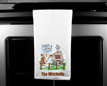 Load image into Gallery viewer, Farm Sweet Farm Oven Mitt Pot Holder Towel Gift Set Personalized, Cow Gift, Cows, Housewarming Gift, Wedding Gift, Custom Kitchen Set