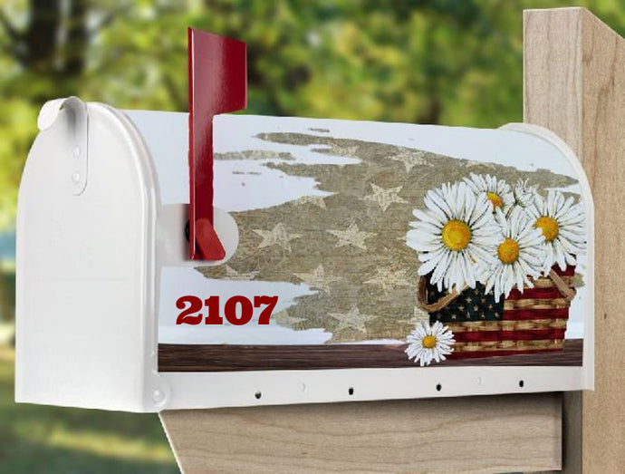 Mailbox Cover with Magnetic Strip - Personalized Flag Daisies Mailbox Decor - Custom Address Mailbox Cover, Personalized Mailbox Cover