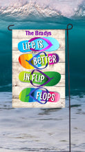Load image into Gallery viewer, Life is Better in Flop Flops Garden Flag, Personalized, Name Garden Flag, Beach Decor, Beach Flag, Yard Decor, Beach House Decor, Ocean Flag