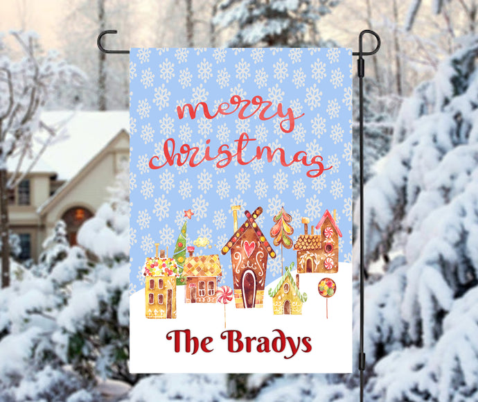 Gingerbread Christmas Village Personalized Garden Flag, Holiday Garden Flag, Christmas Garden Flag, Outdoor Christmas Decoration, Yard Flag