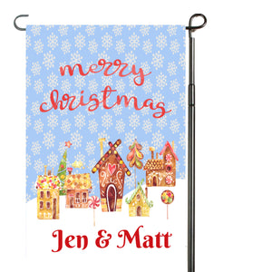 Gingerbread Christmas Village Personalized Garden Flag, Holiday Garden Flag, Christmas Garden Flag, Outdoor Christmas Decoration, Yard Flag