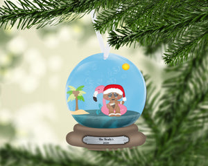 Gingerbread Santa Beach Snow Globe Christmas Ornament, Tropical Christmas, Personalized, Name Ornament, Custom Christmas, Kids Ornament