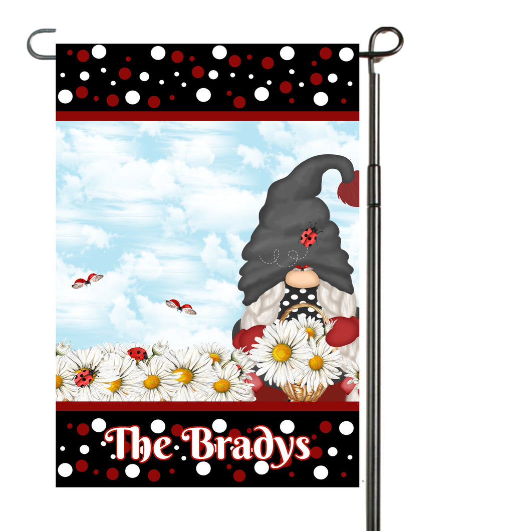 Ladybug Gnome Floral Garden Flag, Personalized, Garden Flag, Name Garden Flag, Yard Decor, Ladybug Gift, Ladybugs, Summer Yard Flag, Gnomes