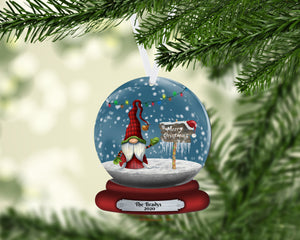 Gnome Snow Globe Christmas Ornament, Personalized, Gnomes, Merry Christmas Name Ornament, Custom Christmas, Gift for Mom, Family Gift
