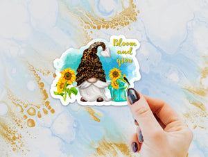 Leopard Gnome Sunflower Sticker, Gnome Sticker, Gnome Bloom and Grown Sticker, Laptops, Cars, Water Bottles, Gift for Gnome Lovers, Gnomes Gift