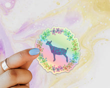 Load image into Gallery viewer, Goat Floral Holographic Sticker, Laptop Sticker, Water Bottle Sticker, Goat Sticker, Goats, Tumbler Sticker, Floral Goat Sticker, 4-H