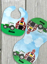 Load image into Gallery viewer, Farm Tractor Personalized Bib and Burp Cloth Set - Newborn Baby, Baby Boy Shower Gift, Farmer Baby Gift, Custom Name Bib, New Baby Gift, Farmer Bib