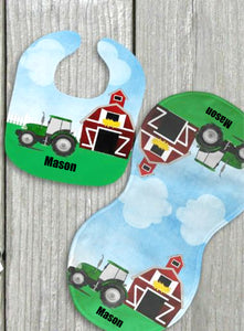 Farm Tractor Personalized Bib and Burp Cloth Set - Newborn Baby, Baby Boy Shower Gift, Farmer Baby Gift, Custom Name Bib, New Baby Gift, Farmer Bib