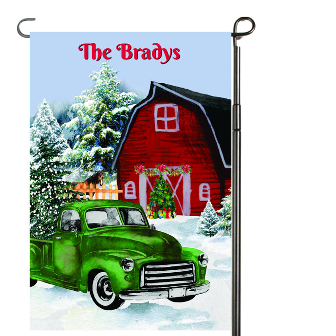 Vintage Christmas Truck Personalized Garden Flag, Holiday Garden Flag, Outdoor Christmas Decoration, Custom Christmas Flag, Barn Flag