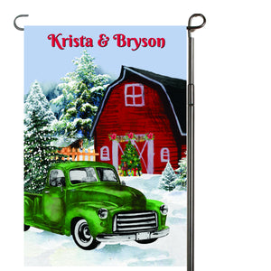 Vintage Christmas Truck Personalized Garden Flag, Holiday Garden Flag, Outdoor Christmas Decoration, Custom Christmas Flag, Barn Flag