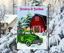 Load image into Gallery viewer, Vintage Christmas Truck Personalized Garden Flag, Holiday Garden Flag, Outdoor Christmas Decoration, Custom Christmas Flag, Barn Flag