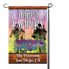 Load image into Gallery viewer, Camping Garden Flag, Personalized, Garden Flag, Name Garden Flag, Camper, Happy Campers Flag, Yard Decor, Yard Decoration, Camper Decor