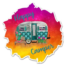 Load image into Gallery viewer, Happy Camper Cactus Sticker, Laptop Sticker, Water Bottle Sticker, Retro Camper, Camping, Tumbler Sticker, RV, Travel Sticker, Camp, Outdoors