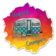 Load image into Gallery viewer, Happy Camper Cactus Sticker, Laptop Sticker, Water Bottle Sticker, Retro Camper, Camping, Tumbler Sticker, RV, Travel Sticker, Camp, Outdoors