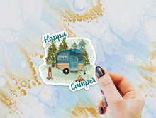 Load image into Gallery viewer, Happy Camper Sticker, Laptop Sticker, Water Bottle Sticker, Retro Camper, Camping, Tumbler Sticker, RV, Travel Sticker, Camp, Outdoors