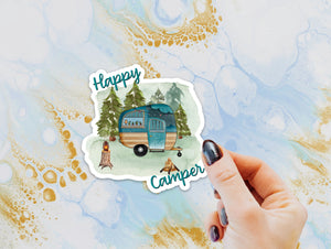 Happy Camper Sticker, Laptop Sticker, Water Bottle Sticker, Retro Camper, Camping, Tumbler Sticker, RV, Travel Sticker, Camp, Outdoors