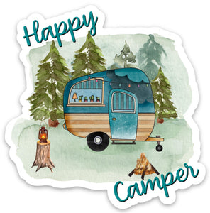 Happy Camper Sticker, Laptop Sticker, Water Bottle Sticker, Retro Camper, Camping, Tumbler Sticker, RV, Travel Sticker, Camp, Outdoors