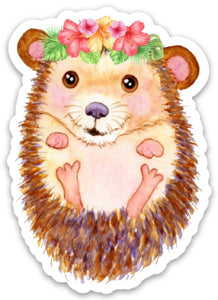 Hedgehog Floral Crown Sticker, Hedgehog Sticker, Hedgehog Sticker for Laptops, Water Bottles, Hedgehog Lovers, Hedgehogs Flowers, Animal