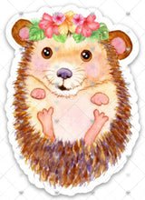 Load image into Gallery viewer, Hedgehog Floral Crown Sticker, Hedgehog Sticker, Hedgehog Sticker for Laptops, Water Bottles, Hedgehog Lovers, Hedgehogs Flowers, Animal