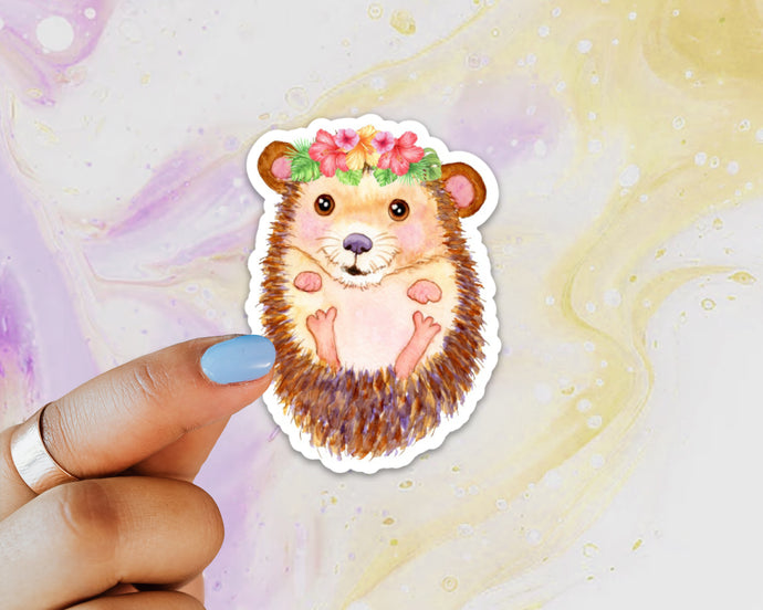 Hedgehog Floral Crown Sticker, Hedgehog Sticker, Hedgehog Sticker for Laptops, Water Bottles, Hedgehog Lovers, Hedgehogs Flowers, Animal