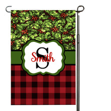 Load image into Gallery viewer, Holly Plaid Garden Flag, Personalized Garden Flag, Christmas Garden Flag, Monogram Name, Family Gift, Custom Garden Flag, Christmas Decor