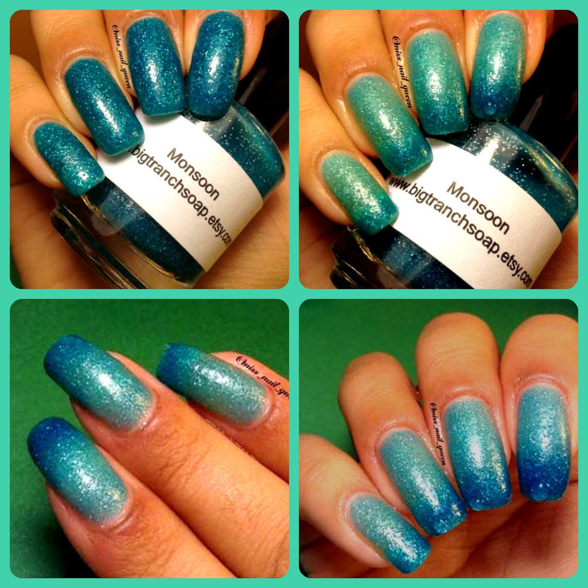 Buy Hard Gel Luxury Press on Nails, Apres Press Ons Instant Acrylics, Blue  Green Glitter Nails Online in India - Etsy