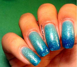 Ombre Color Changing Thermal Nail Polish -"Monsoon"-Teal/Seafoam Green Glittery-Temperature Changing - FREE U.S. SHIPPING