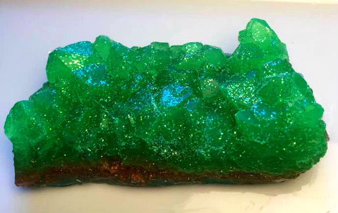Emerald Green Geode Crystal Mineral Gemstone Rock Soap - Green Tea and Cucumber Scented - Rock Collector - Gemstone - Gem - Bathroom Soap