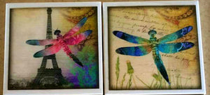 Dragonflies in Paris Coaster Set - Coasters - Free U.S. Shipping - Dragonflies - Dragonfly - Ceramic Tile - Couples Gift - Set of 4