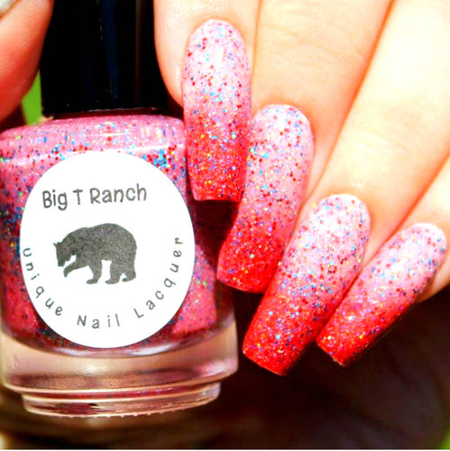Red Thermal Nail Polish - 4th of July - Red, Blue and Silver Holographic Glitter - 