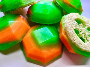 Cucumber Melon Soap - Loofah Soap - Loofa - Green and Melon Orange - FREE U.S. SHIPPING - Exfoliator - Gift for Mom - Spa - Woman Gift