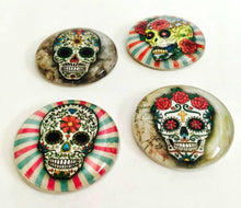 Load image into Gallery viewer, Magnets - Sugar Skulls - Day of the Dead - Skull - Skeletons - Set of 4 - Free U.S. Shipping - 1 Inch Domed Glass Circles