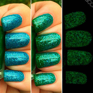 Mermaid Blue to Green Color Changing and Glow in the Dark Nail Polish - FREE U.S. SHIPPING - Glows Green - Mood Nail Polish