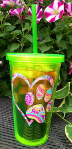 Paw Print Heart Decal on Double Wall Plastic Tumbler with Lid and Straw - Dog, Cat - Vet Gift - You Choose Color - Dog Cat Lover - 16 oz