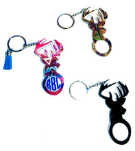Load image into Gallery viewer, Deer Buck Personalized Monogram Keychain Key Ring Acrylic Vinyl - Hunting - Gift for Hunter - Dad Gift - 4&quot; - Choose Pattern, Monogram/Color