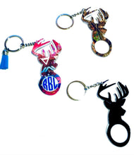 Load image into Gallery viewer, Deer Buck Personalized Monogram Keychain Key Ring Acrylic Vinyl - Hunting - Gift for Hunter - Dad Gift - 4&quot; - Choose Pattern, Monogram/Color