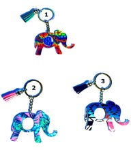 Load image into Gallery viewer, Elephant Personalized Monogram Keychain Key Ring Acrylic Vinyl- Gift for Mom - 3&quot; - White Elephant Gift - Choose Pattern, Monogram/Color