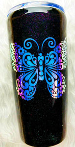 Holographic Glitter Butterfly Tumbler Cup Stainless Steel with Straw - Insulated - Gift for Mom, Woman, Secret Santa - 20 oz - FREE SHIPPING