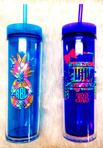 Acrylic Tumbler with Lid, Straw and Decal of Your Choice - You Choose Color - 16 oz, Double Wall - Monogrammed Cup, Cup with Lid, Tumbler