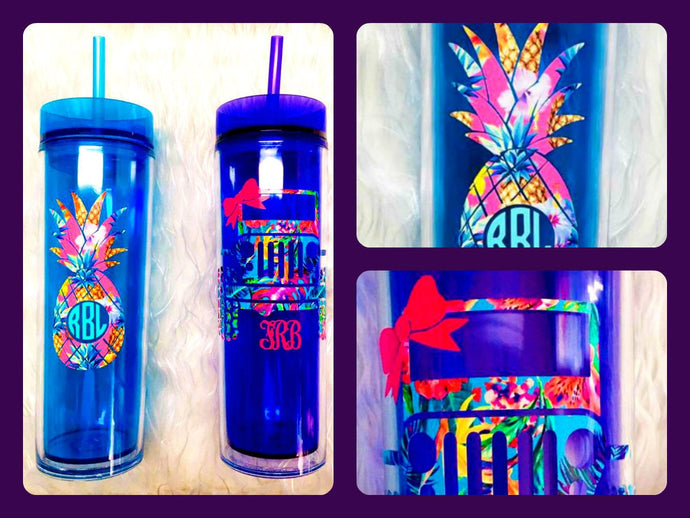 Acrylic Tumbler with Lid, Straw and Decal of Your Choice - You Choose Color - 16 oz, Double Wall - Monogrammed Cup, Cup with Lid, Tumbler