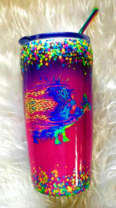 Hedgehog Thermal Glittered Color Changing Thermal Tumbler with Lid and Straw - Purple/Pink/Blue - Holographic Glitter - Insulated - 20 oz