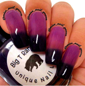 Color Changing Thermal Nail Polish - Ombre Purple/Pink-Red/Blue-Black - Glows Violet - "Black Canyon"- Gift for Her - Girlfriend Gift