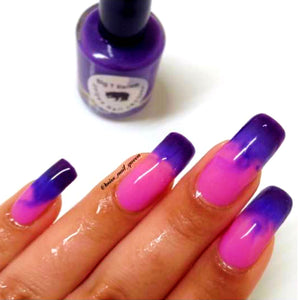 Color Changing Thermal Nail Polish - Ombre Pink/Lilac/Blue/Black- Glows Aqua - "Pikes Peak"- Gift for Her - Girlfriend Gift