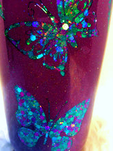 Load image into Gallery viewer, Butterfly Tumbler Holographic Teal and Purple Glitter Cup Stainless Steel with Straw - Insulated - Gift for Woman - 20 oz - FREE SHIPPING