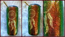 Load image into Gallery viewer, Dream Catcher Holographic Color Shifting Rust Brown Green Glitter Tumbler Cup Stainless Steel with Straw - Insulated - 20 oz